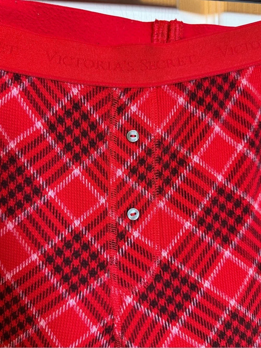 Victoria’s Secret Red Plaid Thermal Pajama Set XL Long Christmas Sleepwear